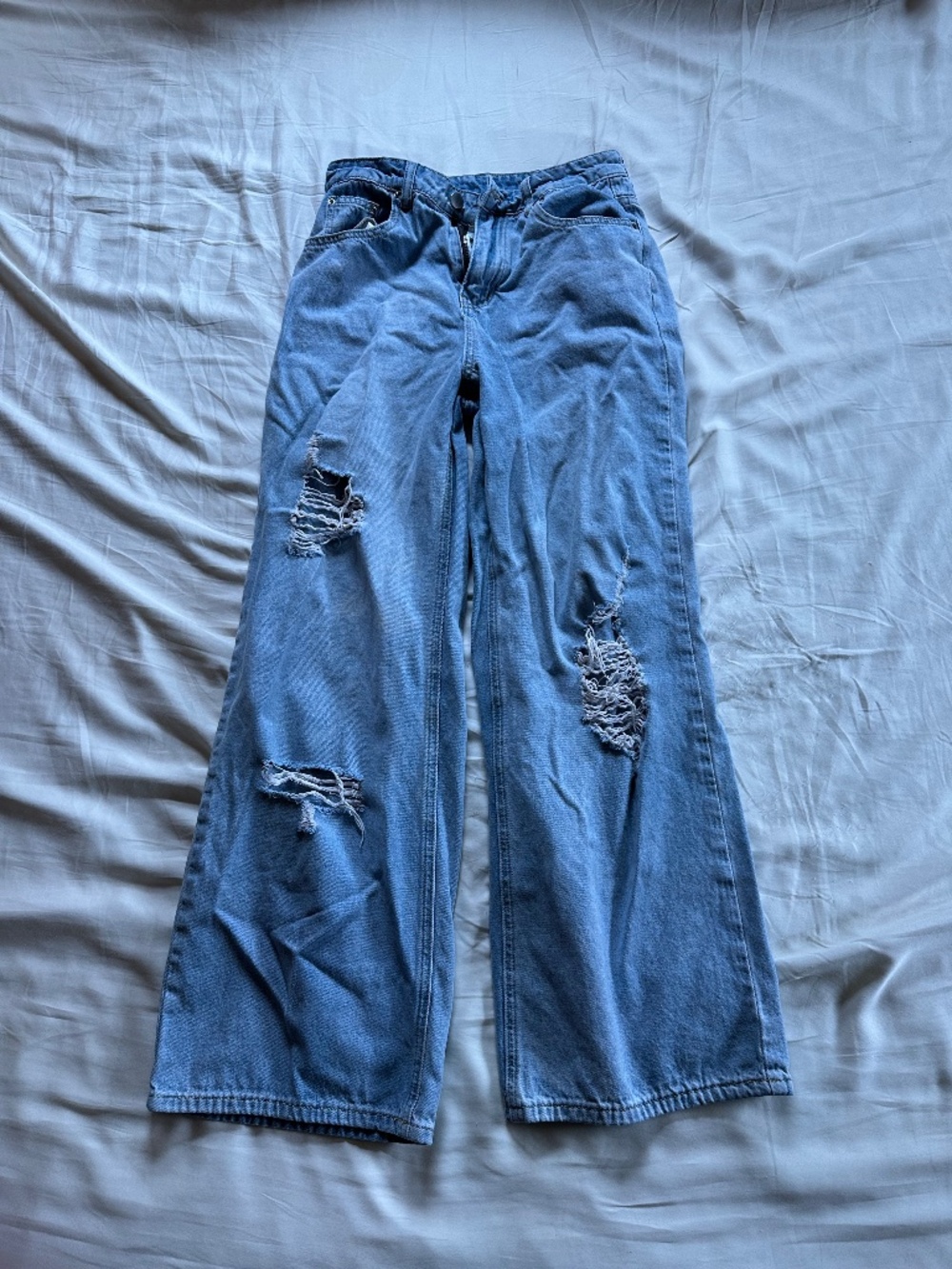 HDLTE Size S Light Wash Distressed Wide Leg Baggy Y2K Jeans